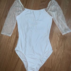 Wear Moi 3/4 sleeve white leotard